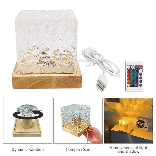 RGB Crystal Cube Mood Lamp with Remote – 16 Color LED Light