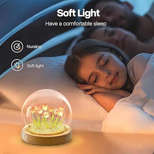 Glass Dome Tulip LED Night Lamp – Romantic Decorative Gift