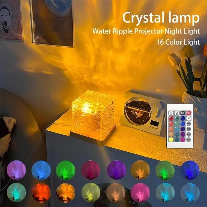 RGB Crystal Cube Mood Lamp with Remote – 16 Color LED Light