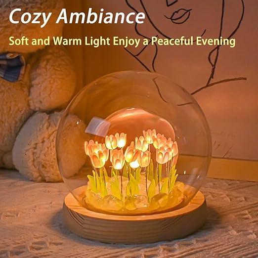 Glass Dome Tulip LED Night Lamp – Romantic Decorative Gift