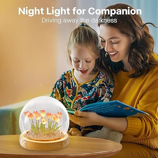 Glass Dome Tulip LED Night Lamp – Romantic Decorative Gift
