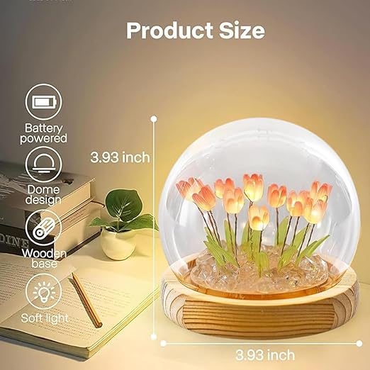 Glass Dome Tulip LED Night Lamp – Romantic Decorative Gift